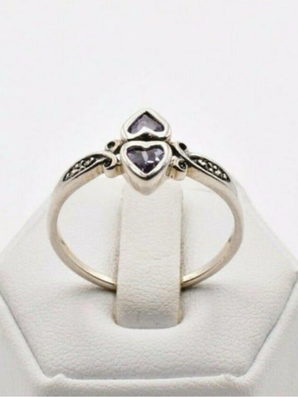Avon Silver Ring with Heart-Shaped Purple Stones .925 sterling silver